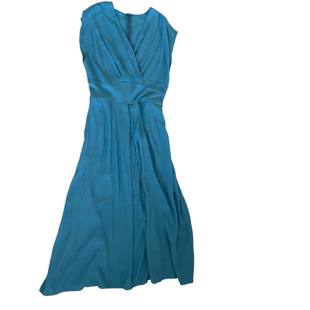 Halara Teal Blue Textured Surplice V-Neck Sleeveless Midi Dress Large